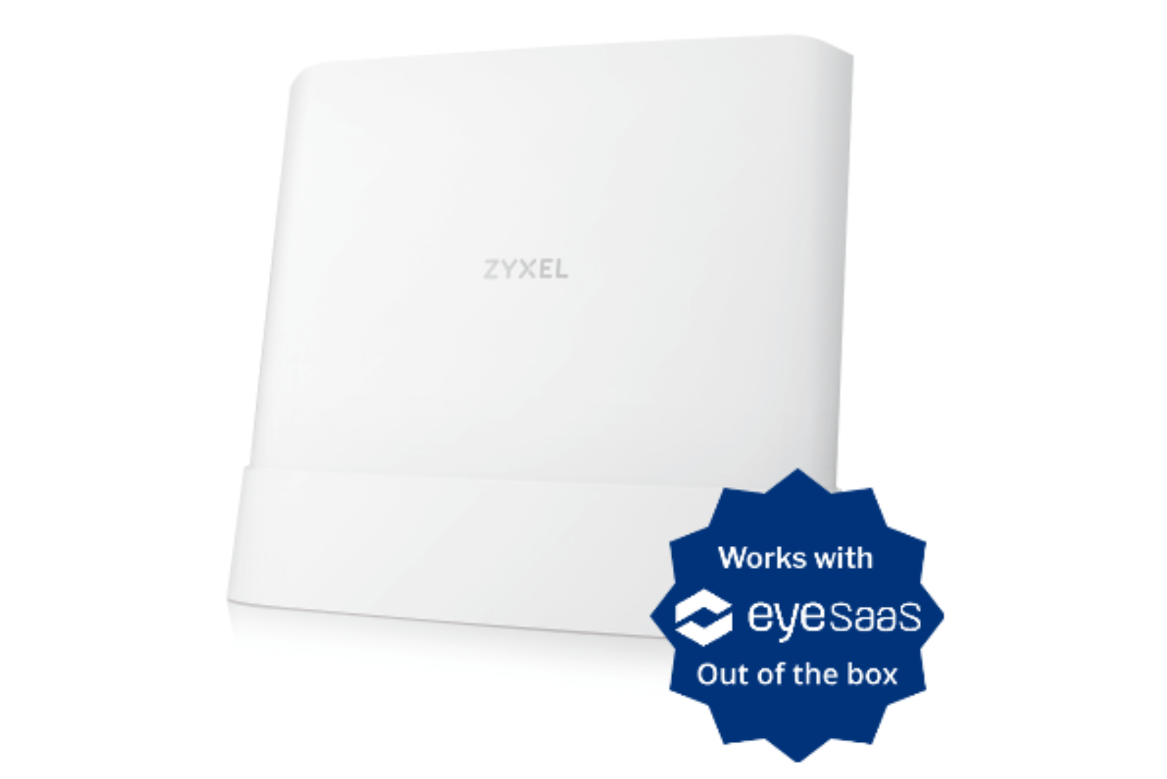 Picture of Fiber CPE with label that says "Works with EyeSaaS out of the box"